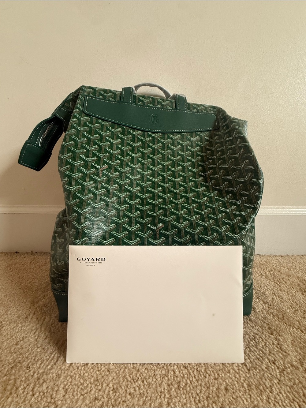Goyard Green Chevron Goyardine Canvas Backpack